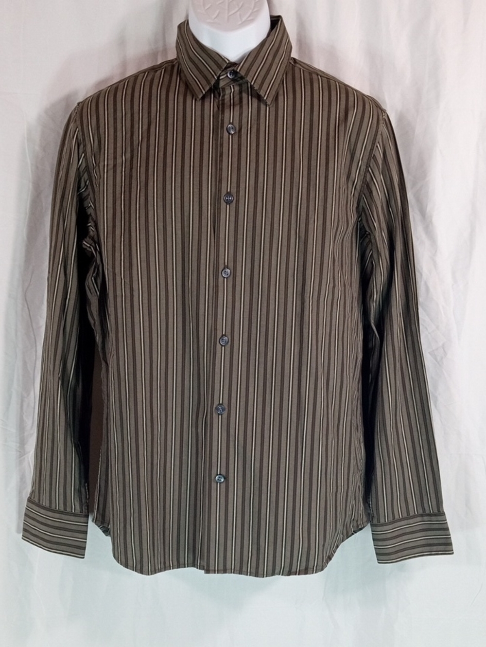 Men's Brown Striped Button-Up Shirt